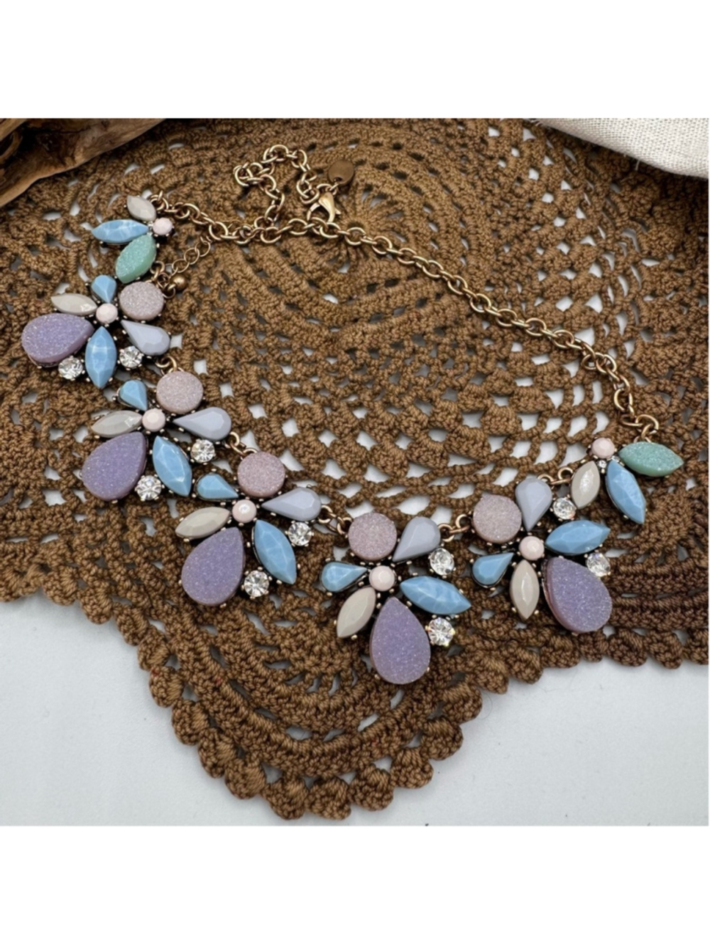 J Crew Statement Necklace. Charming Pastel Colors and Texture Stones 16”,2” - Picture 5 of 7